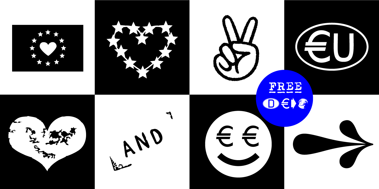 Пример шрифта Euro Icon Kit Symbols